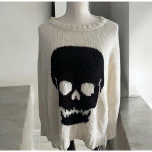 WOODEN SHIPS Cream Black Skull Sweater Size Small/Medium